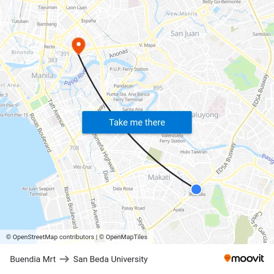 Buendia Mrt to San Beda University map