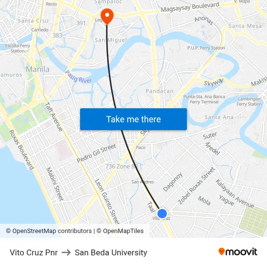Vito Cruz Pnr to San Beda University map