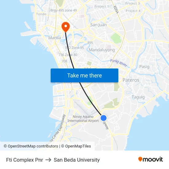Fti Complex Pnr to San Beda University map