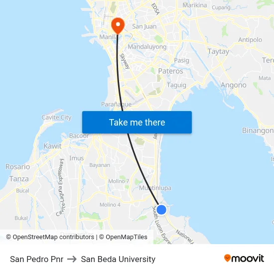 San Pedro Pnr to San Beda University map