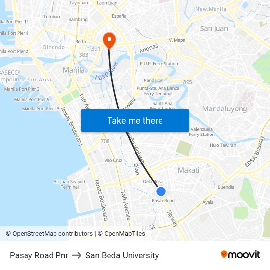 Pasay Road Pnr to San Beda University map