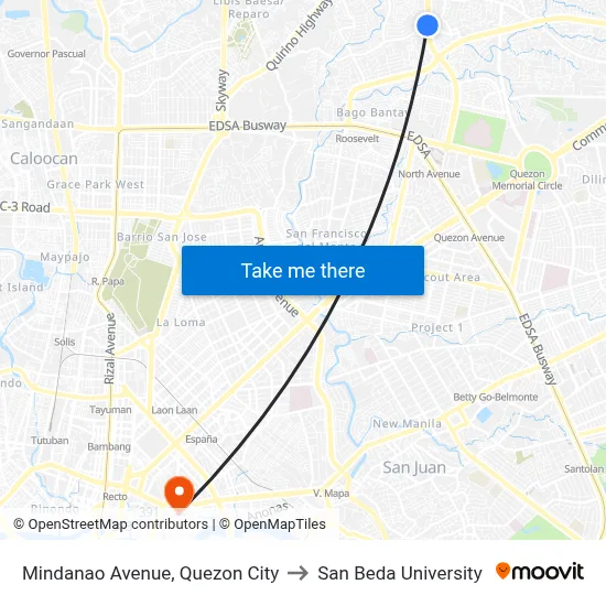 Mindanao Avenue, Quezon City to San Beda University map