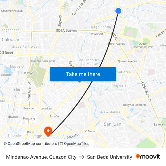 Mindanao Avenue, Quezon City to San Beda University map