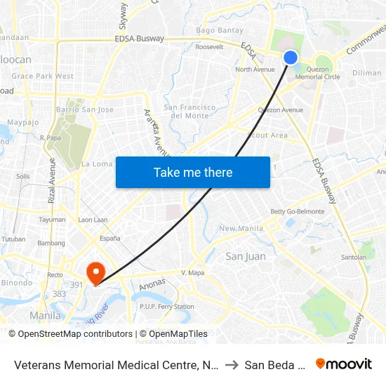 Veterans Memorial Medical Centre, North Avenue, Quezon City to San Beda University map