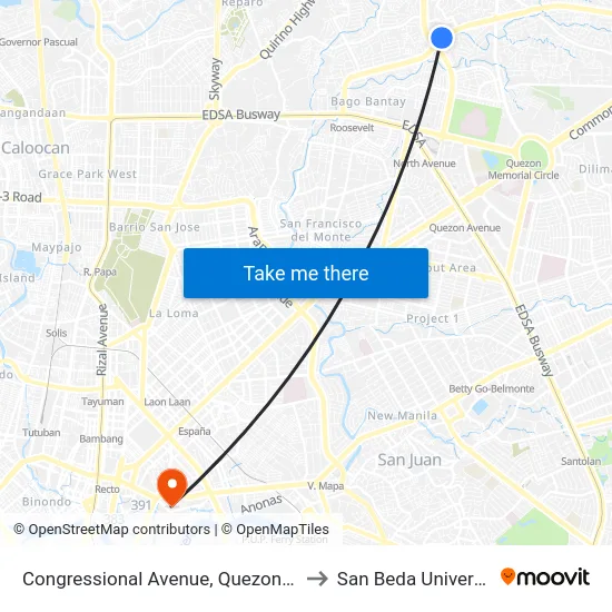 Congressional Avenue, Quezon City to San Beda University map