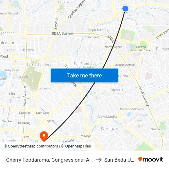 Cherry Foodarama, Congressional Avenue, Quezon City to San Beda University map