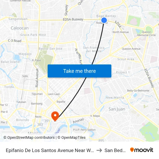 Epifanio De Los Santos Avenue Near Walter Mart Service Road, Quezon City to San Beda University map
