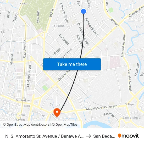 N. S. Amoranto Sr. Avenue / Banawe Avenue Intersection, Quezon City to San Beda University map