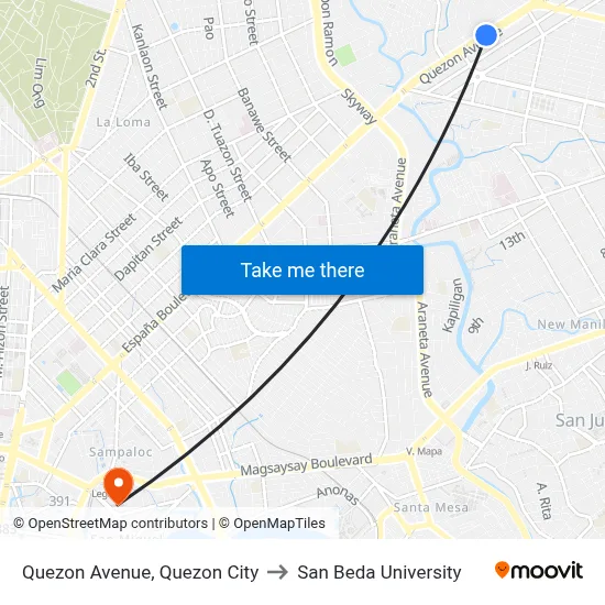 Quezon Avenue, Quezon City to San Beda University map