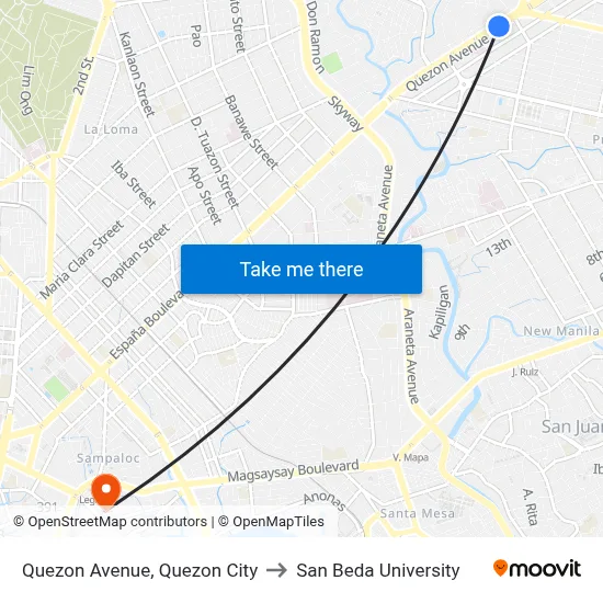 Quezon Avenue, Quezon City to San Beda University map
