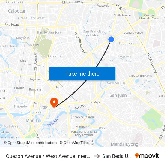 Quezon Avenue / West Avenue Intersection, Quezon City to San Beda University map