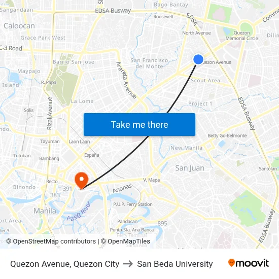 Quezon Avenue, Quezon City to San Beda University map