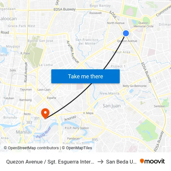 Quezon Avenue / Sgt. Esguerra Intersection, Quezon City to San Beda University map