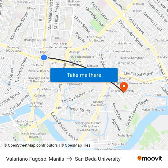 Valariano Fugoso, Manila to San Beda University map