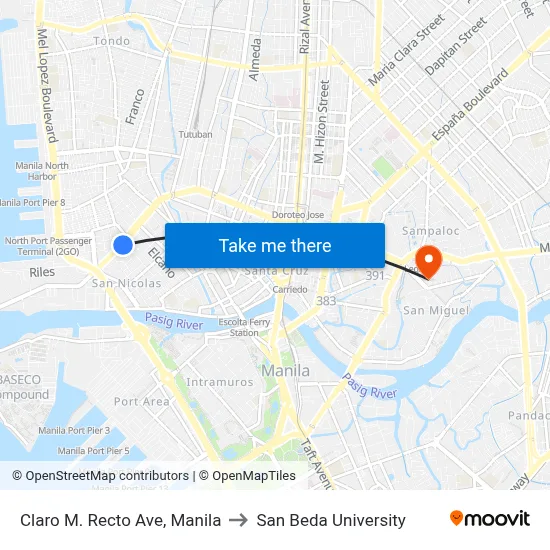 Claro M. Recto Ave, Manila to San Beda University map