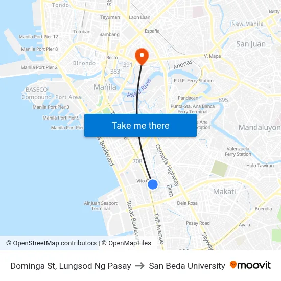 Dominga St, Lungsod Ng Pasay to San Beda University map