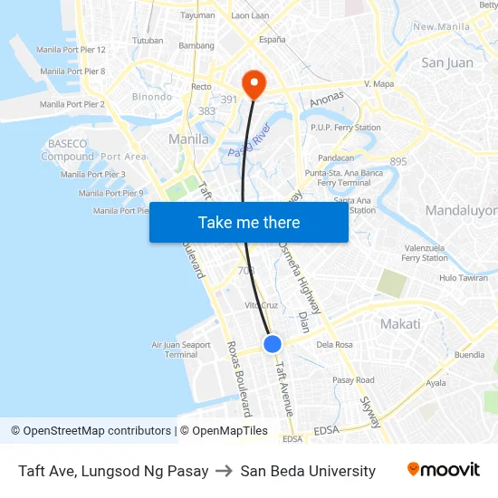 Taft Ave, Lungsod Ng Pasay to San Beda University map