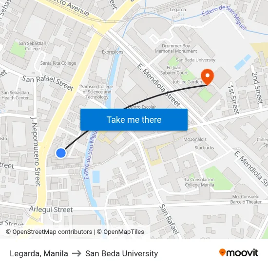 Legarda, Manila to San Beda University map