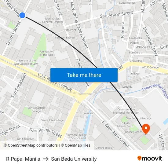 R.Papa, Manila to San Beda University map