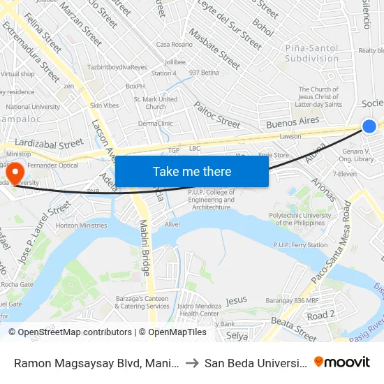 Ramon Magsaysay Blvd, Manila to San Beda University map