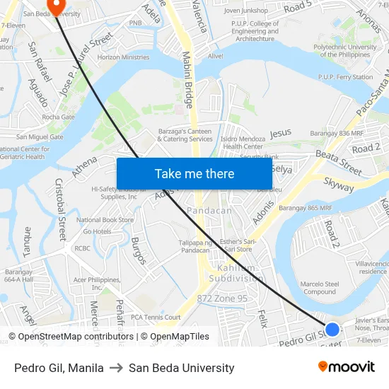 Pedro Gil, Manila to San Beda University map