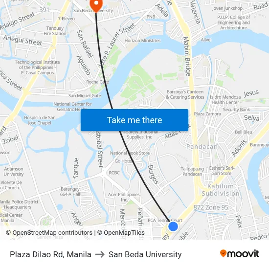 Plaza Dilao Rd, Manila to San Beda University map