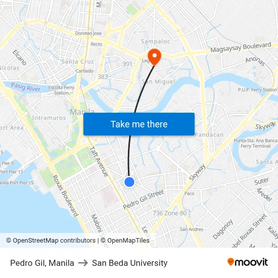 Pedro Gil, Manila to San Beda University map