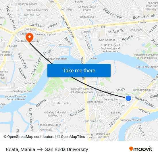 Beata, Manila to San Beda University map