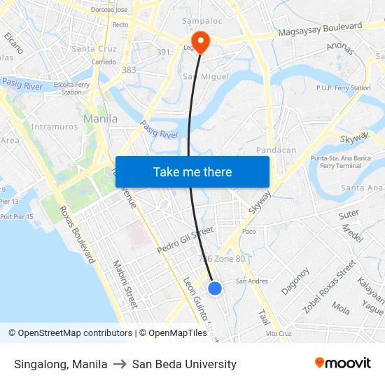 Singalong, Manila to San Beda University map