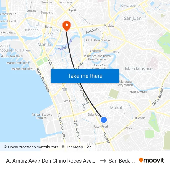 A. Arnaiz Ave / Don Chino Roces Avenue Intersection, Makati City to San Beda University map