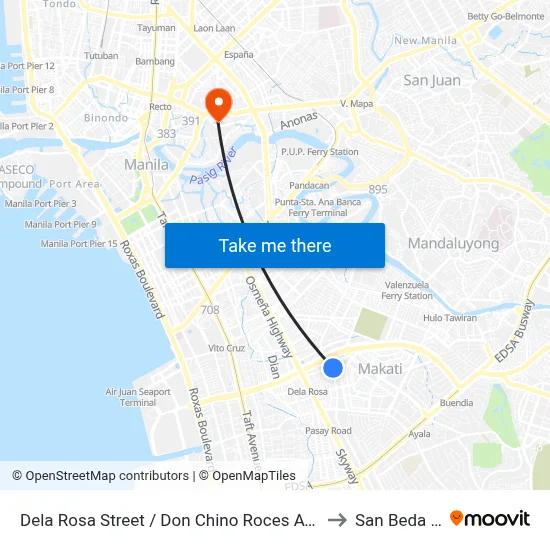 Dela Rosa Street / Don Chino Roces Avenue Intersection, Makati City to San Beda University map