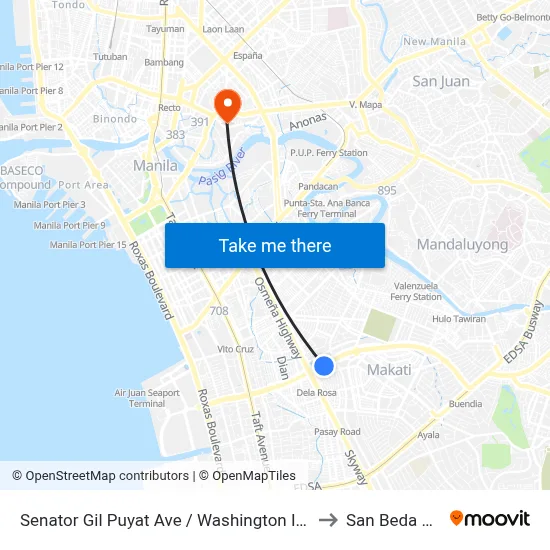 Senator Gil Puyat Ave / Washington Intersection, Makati City to San Beda University map