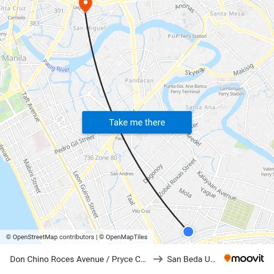 Don Chino Roces Avenue / Pryce Center, Makati City to San Beda University map