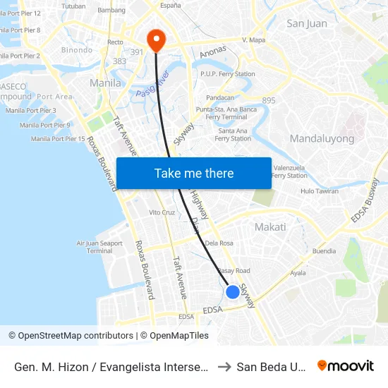 Gen. M. Hizon / Evangelista Intersection, Makati City to San Beda University map