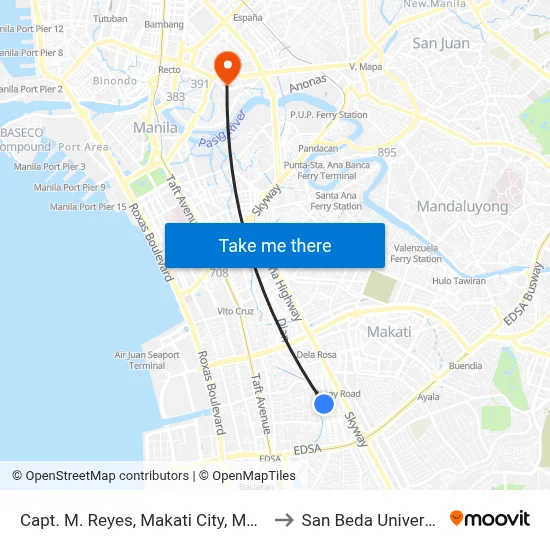Capt. M. Reyes, Makati City, Manila to San Beda University map