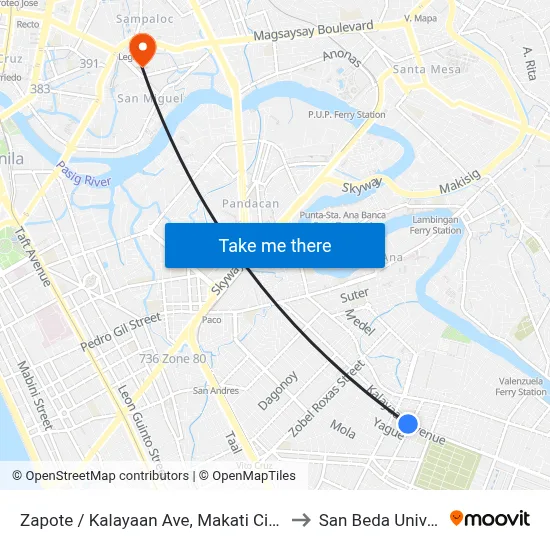 Zapote / Kalayaan Ave, Makati City, Manila to San Beda University map
