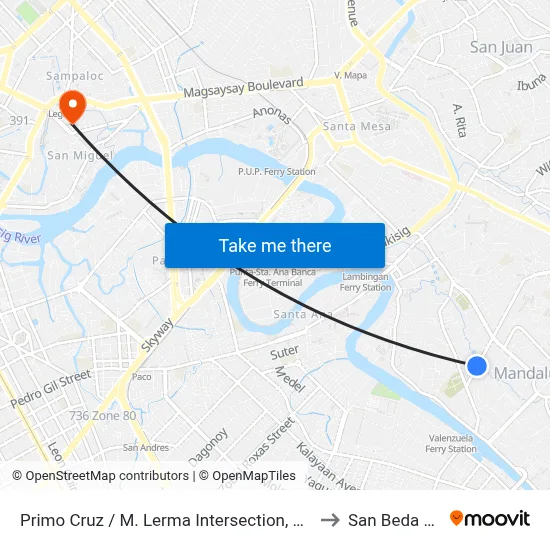 Primo Cruz / M. Lerma Intersection, Mandaluyong City, Manila to San Beda University map