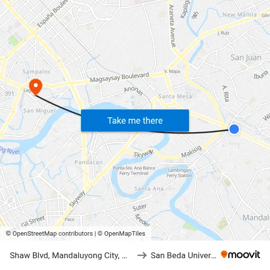 Shaw Blvd, Mandaluyong City, Manila to San Beda University map