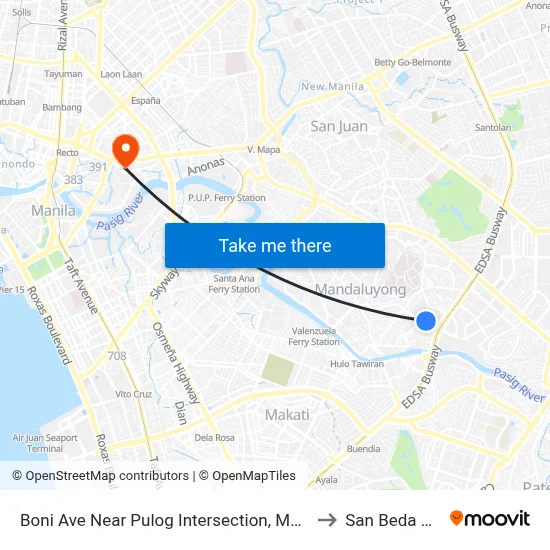 Boni Ave Near Pulog Intersection, Mandaluyong City, Manila to San Beda University map