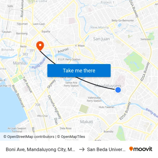 Boni Ave, Mandaluyong City, Manila to San Beda University map
