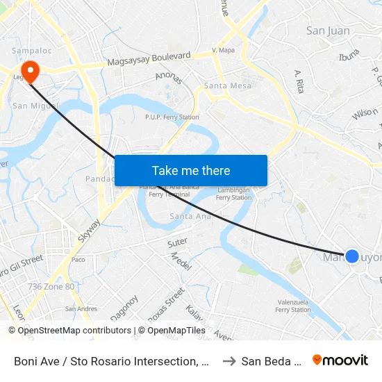 Boni Ave / Sto Rosario Intersection, Mandaluyong City, Manila to San Beda University map
