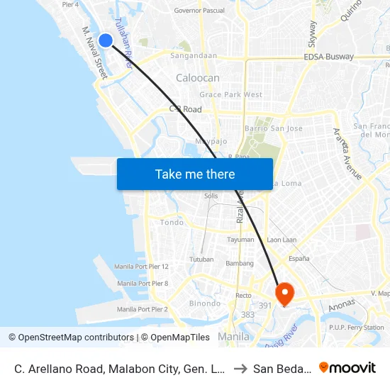 C. Arellano Road, Malabon City, Gen. Luna St., Bgy. Ibaba, Malabon City to San Beda University map