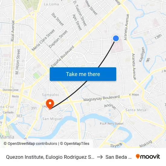 Quezon Institute, Eulogio Rodriguez Sr Ave, Quezon City, Manila to San Beda University map