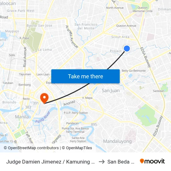 Judge Damien Jimenez / Kamuning Rd, Quezon City, Manila to San Beda University map