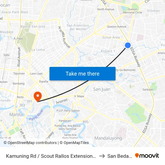 Kamuning Rd / Scout Rallos Extension Intersection, Quezon City, Manila to San Beda University map