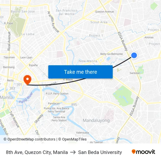 8th Ave, Quezon City, Manila to San Beda University map