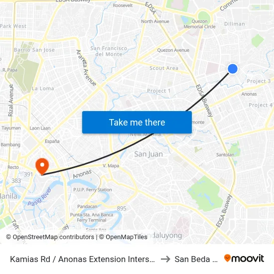 Kamias Rd / Anonas Extension Intersection, Quezon City, Manila to San Beda University map