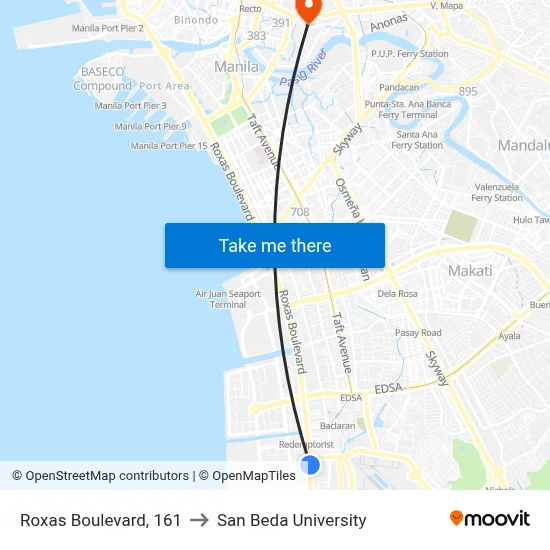 Roxas Boulevard, 161 to San Beda University map