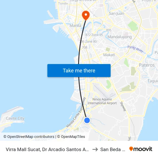Virra Mall Sucat, Dr Arcadio Santos Ave, Parañaque City, Manila to San Beda University map