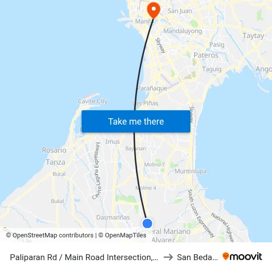 Paliparan Rd / Main Road Intersection, Lungsod Ng Dasmariñas, Manila to San Beda University map